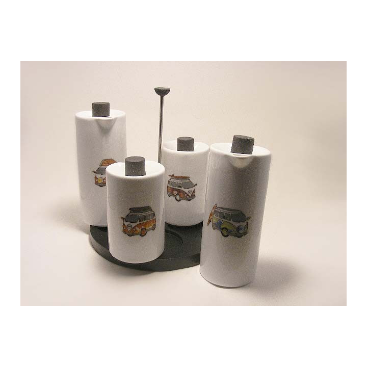 Peper en zout en azijn set met camper bus opdruk