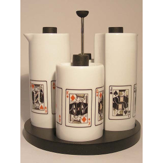 Peper, zout, olie, azijn speelkaarten, porselein D16.5xH17.5cm