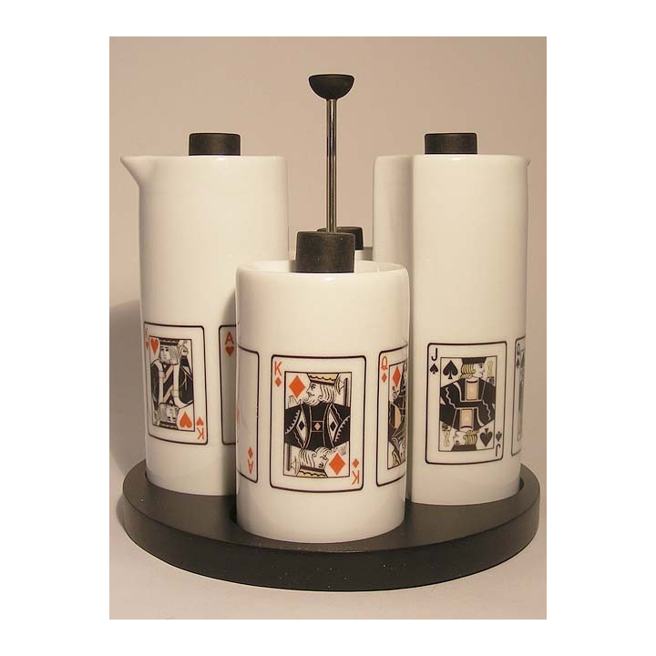 Peper, zout, olie, azijn speelkaarten, porselein D16.5xH17.5cm