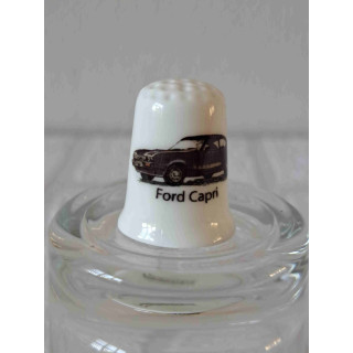 Ford Capri donkerblauw op een porselein vingerhoedje