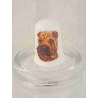 Chinese shar-pei hond op een porselein vingerhoedje