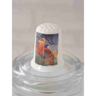 Colorful Parrots Porcelain Thimble Exotic Bird Collectible