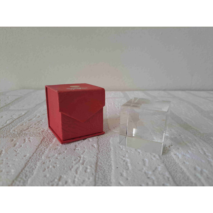 Uil in een kristal glas kubus