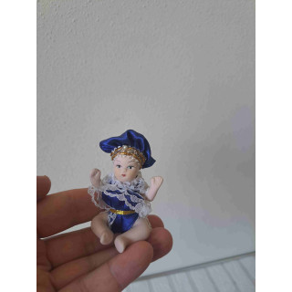 Blauw venetiaanse poppetje van porselein en stof 4.5x4x6.5cm
