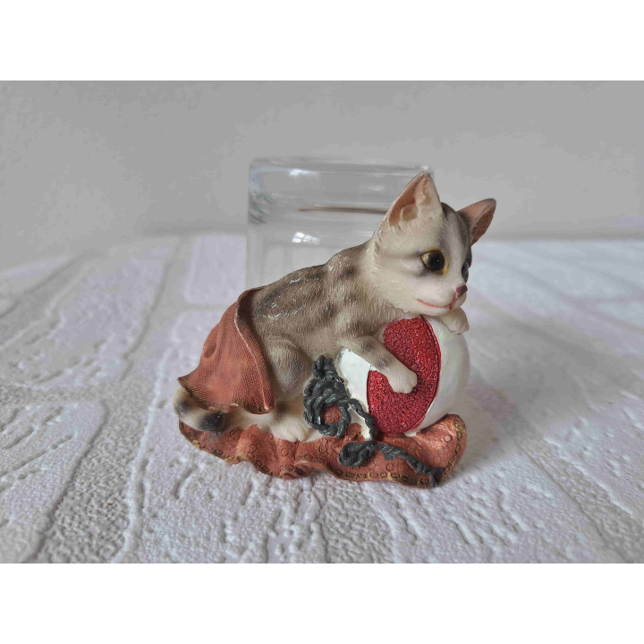 Keukenmagneet poes speelt met strandbal en handdoek