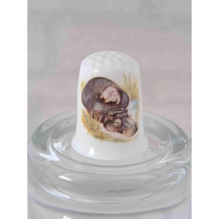 Nijlpaard in het water op een porselein vingerhoedje