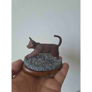 Oosterse poes op een houten plateau rent over stenen