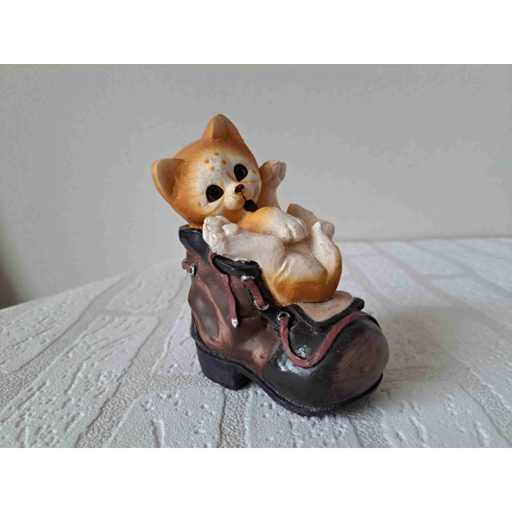 Poes in schoen bruinwit