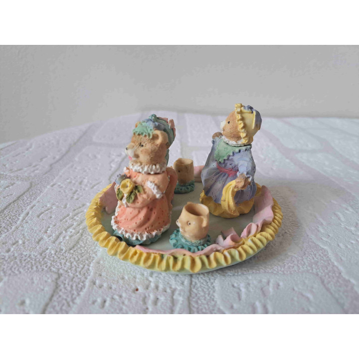 Mini Tea Set Bears Resin D10.5xH6.5cm