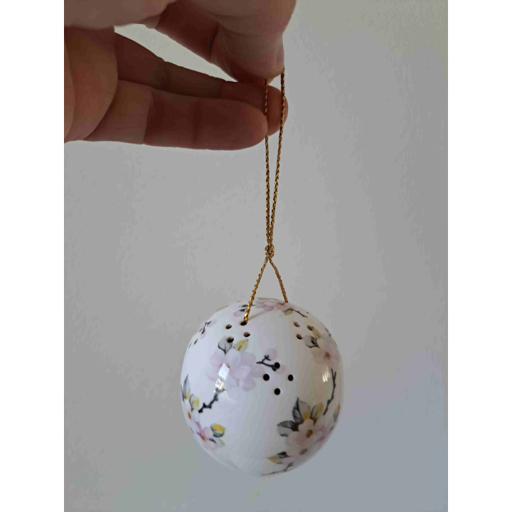 Reukbol kerstbal van porselein met bloemen D8 cm