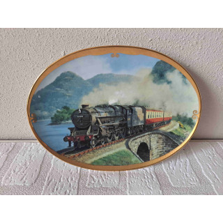 Stoomtrein Zon en zeebries Davenport Pottery ovaal wandbord