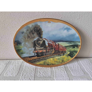 Stoomtrein Wolken en zijwind Davenport Pottery ovaal wandbord