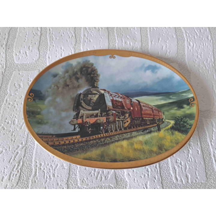 Stoomtrein Wolken en zijwind Davenport Pottery ovaal wandbord - wandborden