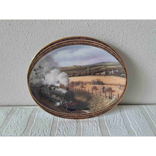 Stoomtrein Oogst langs het spoor Davenport Pottery ovaal wandbord