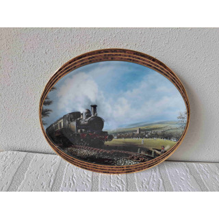 De cricketwedstrijd stoomtrein Davenport Pottery ovaal wandbord