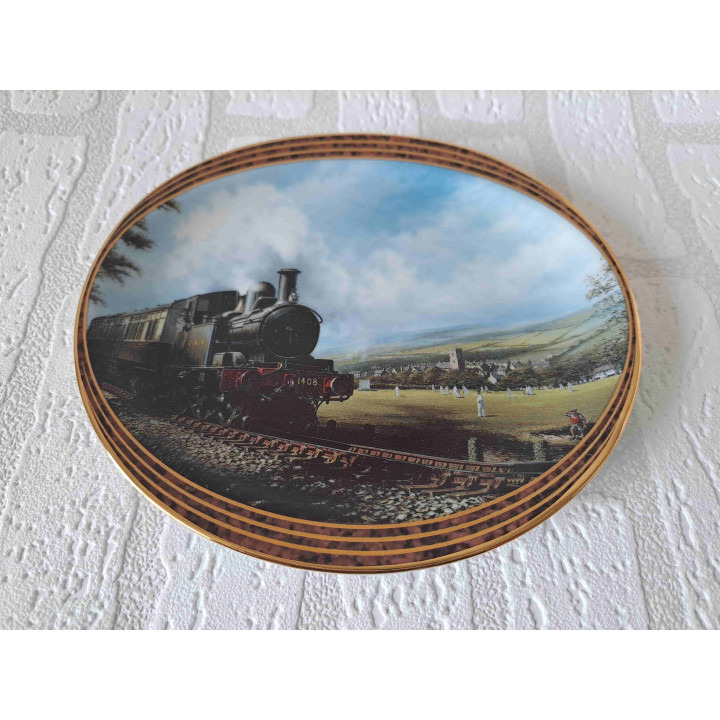 Cricketwedstrijd stoomtrein Davenport ovaal wandbord D20 cm - wandborden