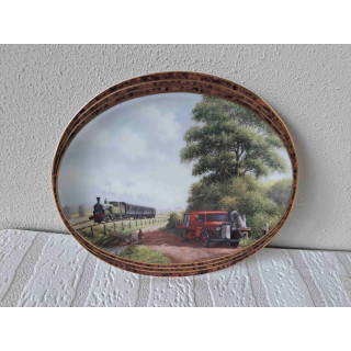 Collectie op landhuisboerderij stoomtrein Davenport Pottery ovaal wandbord