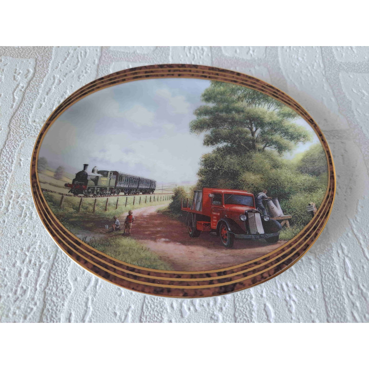 Landhuisboerderij stoomtrein Davenport ovaal wandbord D20 cm - wandborden