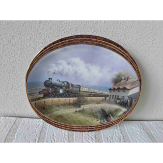 Spoorweghuisjes stoomtrein Davenport ovaal wandbord D20 cm
