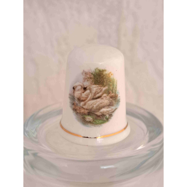 Zwanen vogels vingerhoedje met goud rand