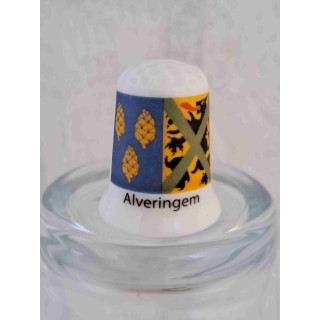 Alveringem vlag Belgie op een porselein vingerhoedje