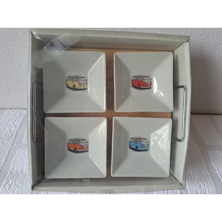 Amuseschaaltjes Volkswagen bussen, porselein 6.5x6.5x6.5cm - handgemaakt