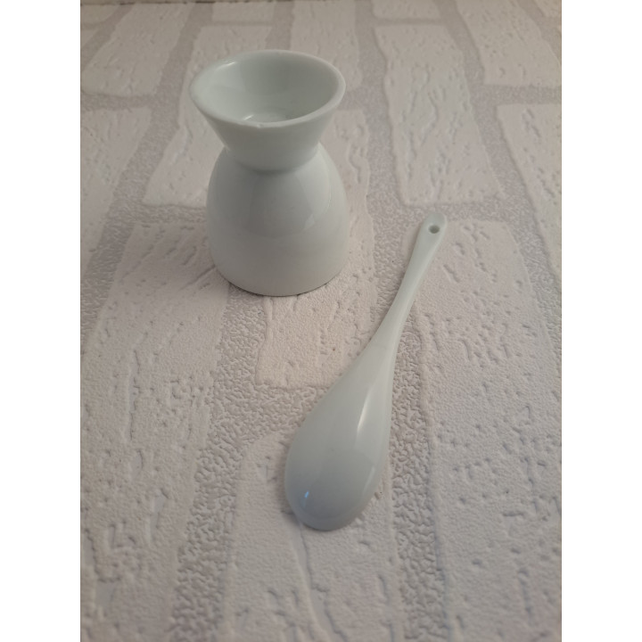 Eierdopje en lepeltje Volkswagen bus, porselein D5xH6cm bw - handgemaakt