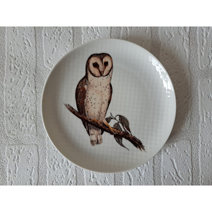 Uil op tak afbeelding op een geribbeld ontbijtbord - handgemaakt Uil op tak afbeelding op een geribbeld ontbijtbord - handgemaakt