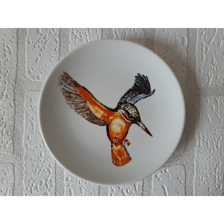 Ontbijtbord met IJsvogel tekening, porselein D17x2cm - handgemaakt