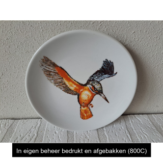 Ontbijtbord met IJsvogel tekening, porselein D17x2cm