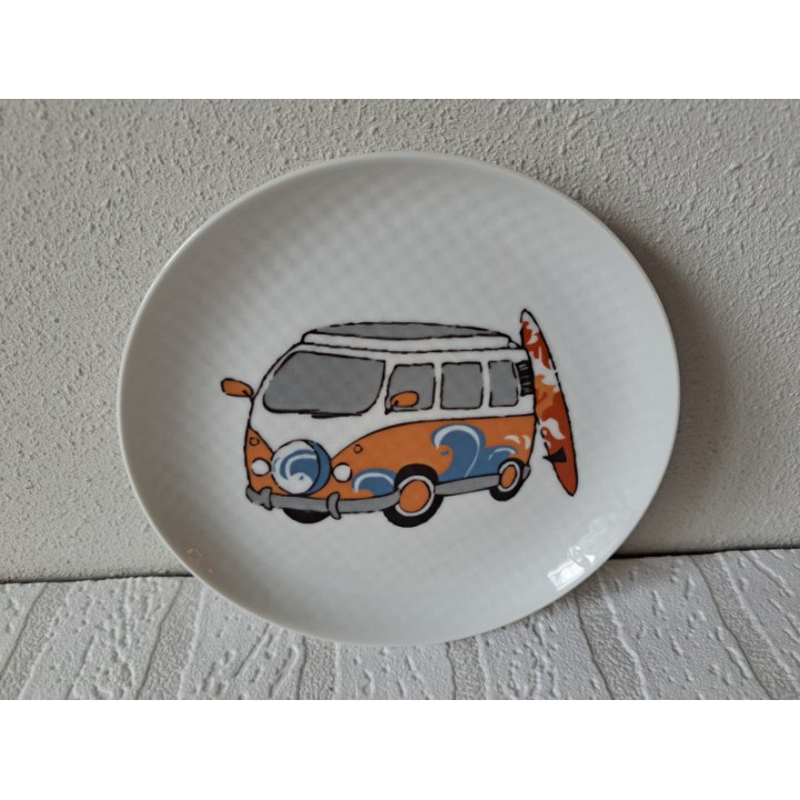Ontbijtbord Volkswagen bus, surfplank, porselein D17x2cm or - handgemaakt