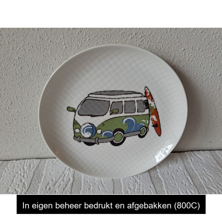 Ontbijtbord Volkswagen bus, surfplank, porselein D17x2cm gn