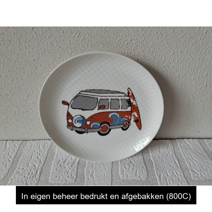 Ontbijtbord Volkswagen bus, surfplank, porselein D17x2cm rb