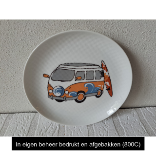Ontbijtbord Volkswagen bus, surfplank, porselein D17x2cm or