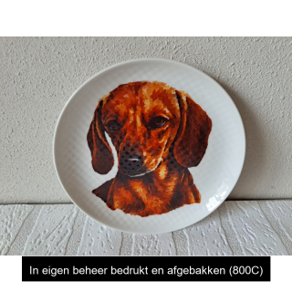 Ontbijtbord met Teckel hond tekening, porselein D17x2cm