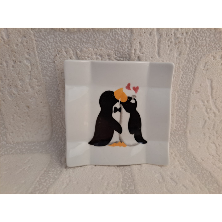 Amuse schaaltje met verliefde pinguïns - handgemaakt