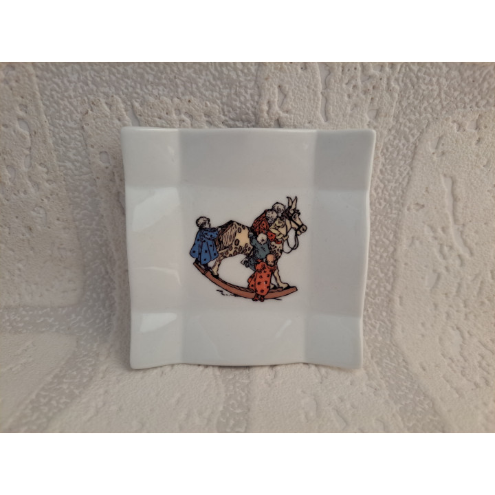 Porselein amuse schaaltje met schommelpaard 8x8x1.5cm - handgemaakt
