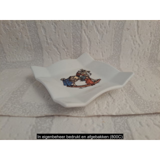 Porselein amuse schaaltje met schommelpaard 8x8x1.5cm