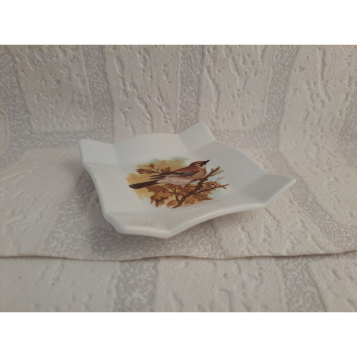 Porselein amuse schaaltje met Vlaamse gaai vogel 8x8x1.5cm - handgemaakt