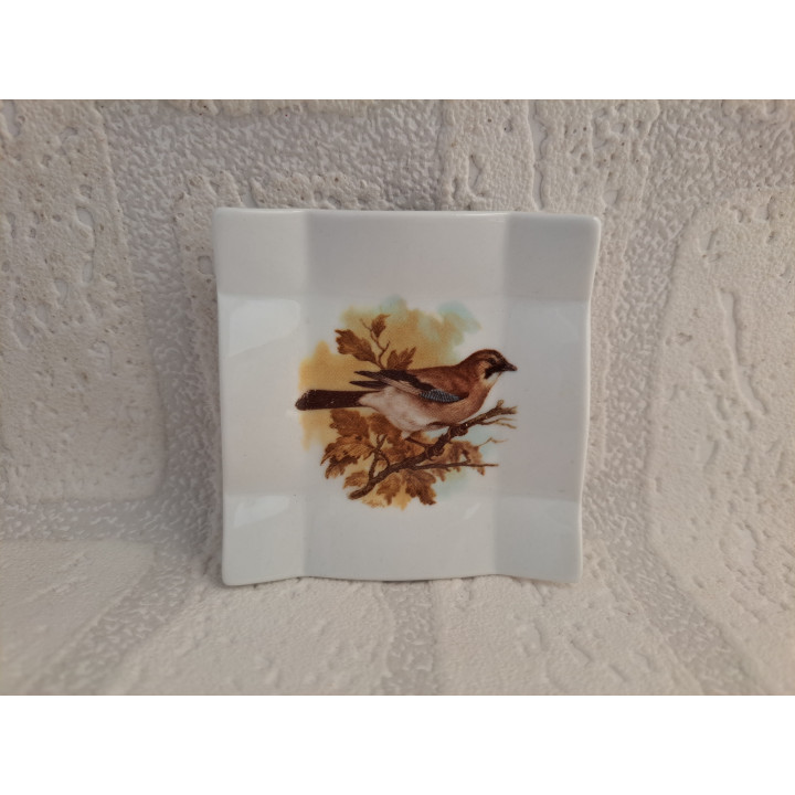 Porselein amuse schaaltje met Vlaamse gaai vogel 8x8x1.5cm - handgemaakt