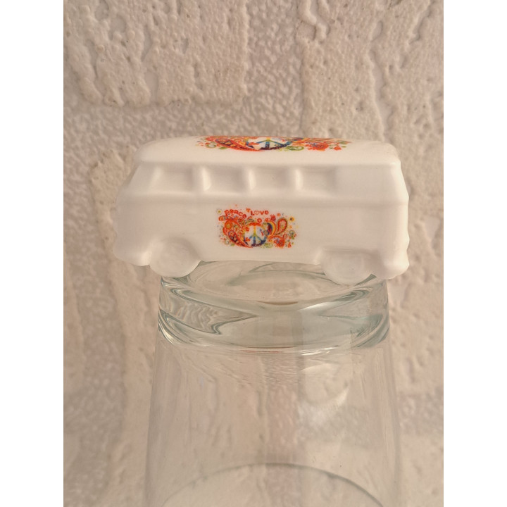 Porcelain Miniature VW T1 Bus Peace Love Hand-Printed