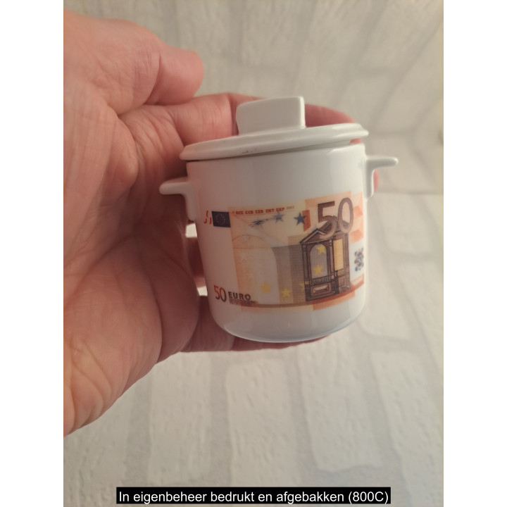 Suikerpotje met 50 euro bankbiljet, porselein D7xH8cm