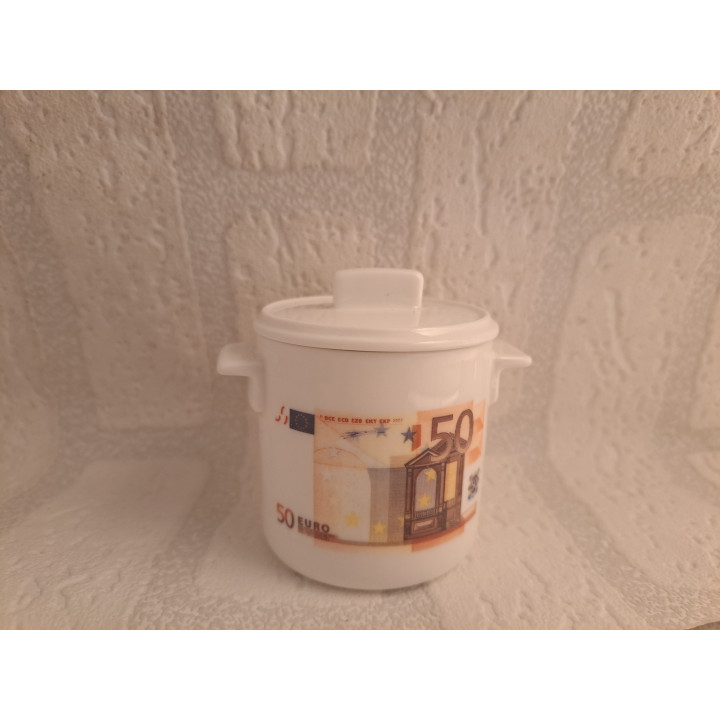 Suikerpotje met 50 euro bankbiljet, porselein D7xH8cm - handgemaakt
