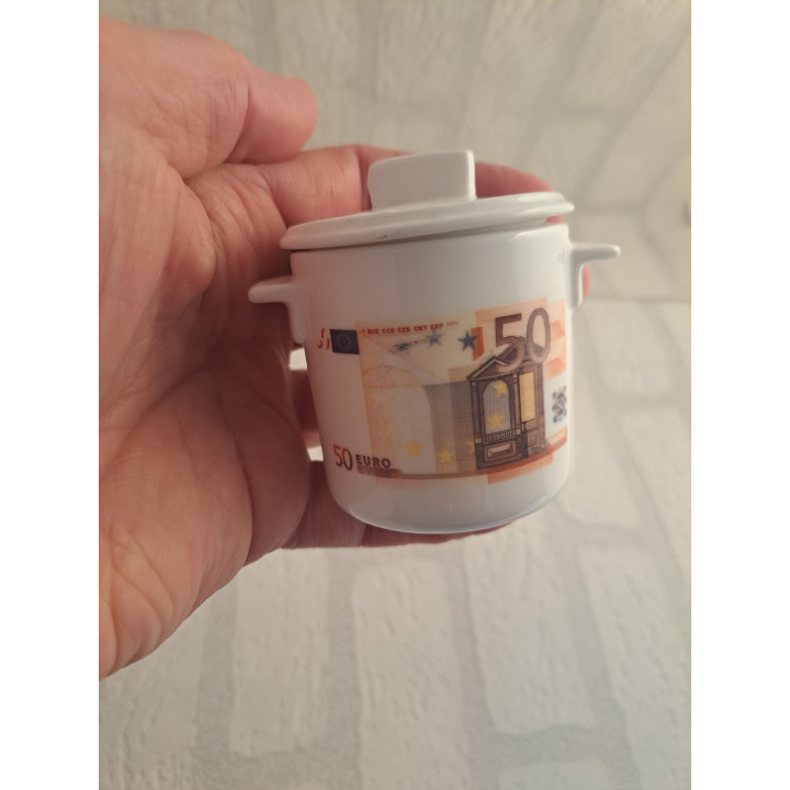 Suikerpotje met 50 euro bankbiljet, porselein D7xH8cm - handgemaakt