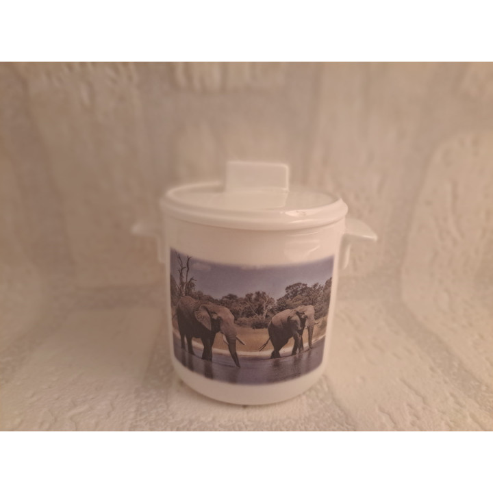 Suikerpotje van porselein met twee olifanten B7xH8cm - handgemaakt