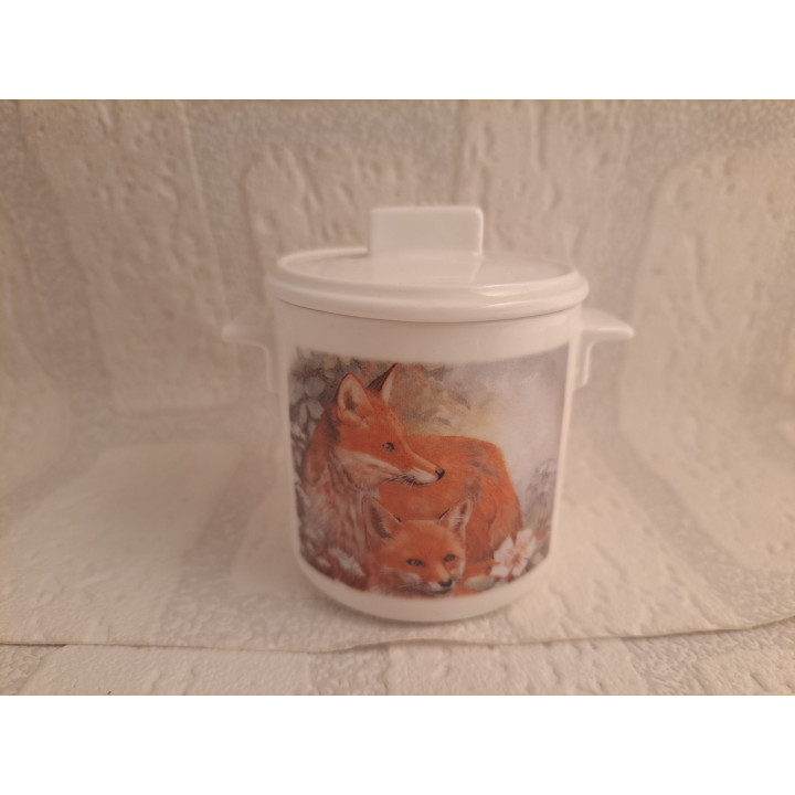 Suikerpotje met vos en jong, porselein D10xH8cm - handgemaakt