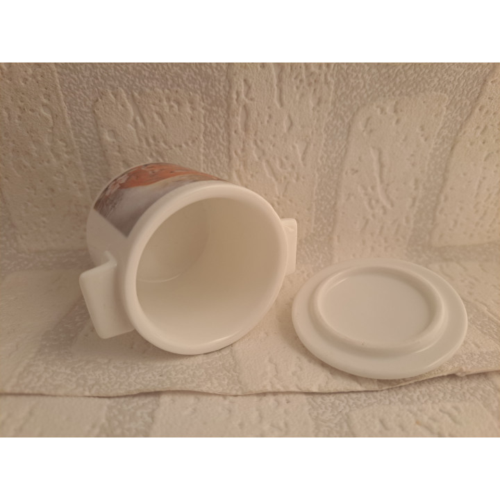 Suikerpotje met vos en jong, porselein D10xH8cm - handgemaakt