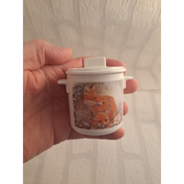 Suikerpotje met vos en jong, porselein D10xH8cm - handgemaakt