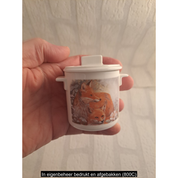 Suikerpotje met vos en jong, porselein D10xH8cm