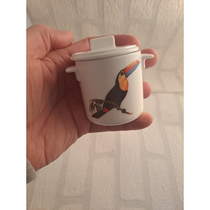 Suikerpotje van porselein met een Toekan vogel B7xH8cm - handgemaakt